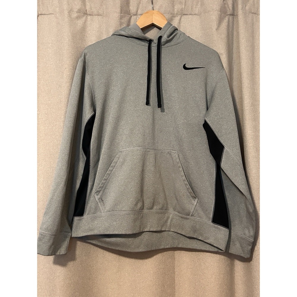 Nike Hoodie Mens Size Large Gray/Black Therma FIT Pullover Training Long Sleeve